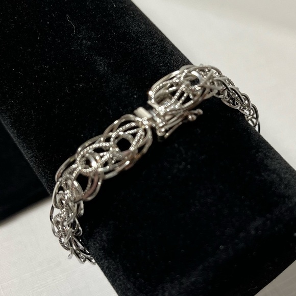 Vintage Sterling Silver Open Weave Bracelet Stamped STG Perfect for Charms - Picture 3 of 6